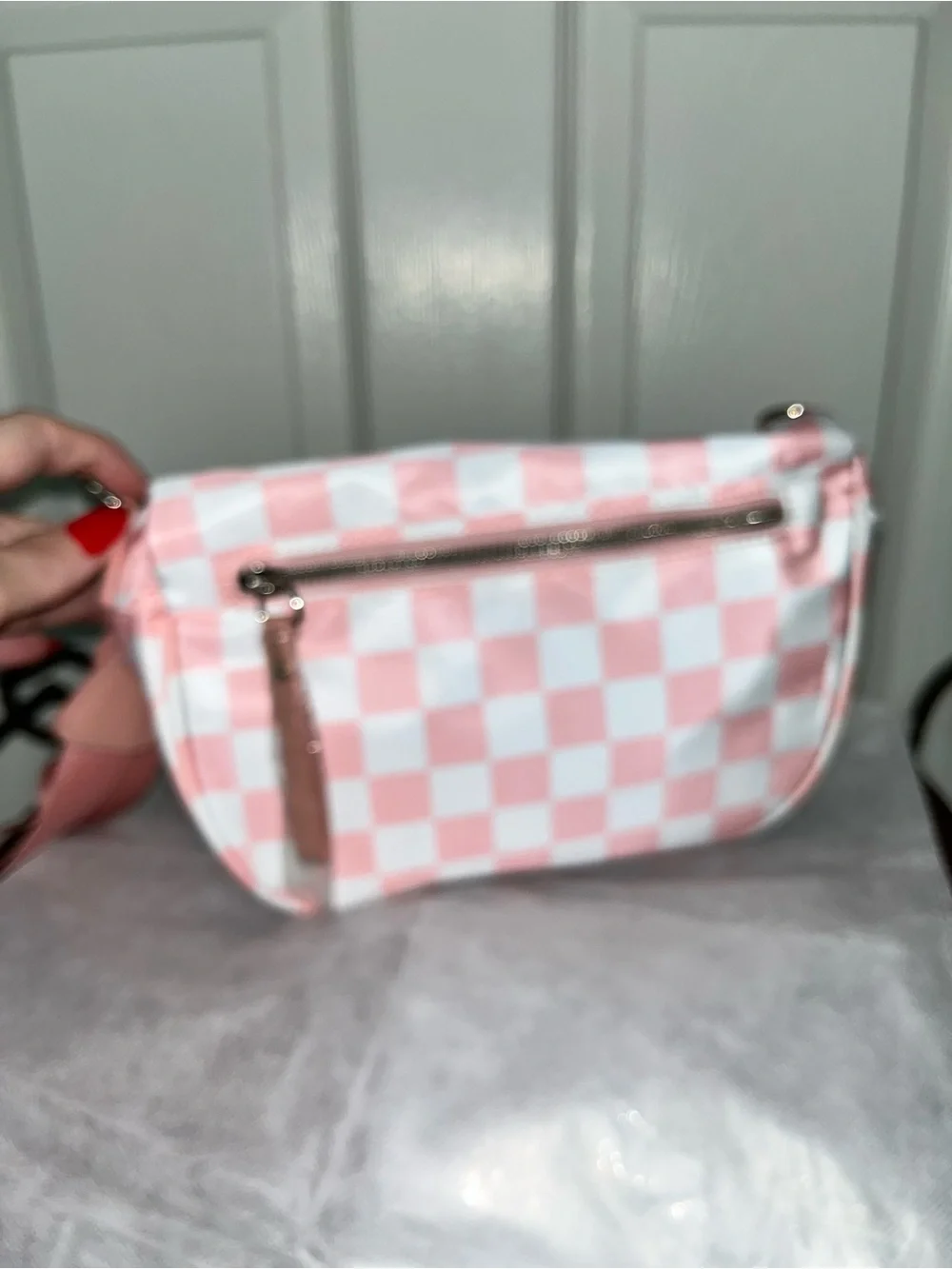 Lemon Drop Shop Pink Checkered Mini Crossbody Bum Bag